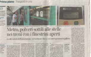 Corriere della Sera: Metro,polveri sottili alle stelle nei treni con finestrini aperti 17/10/2018